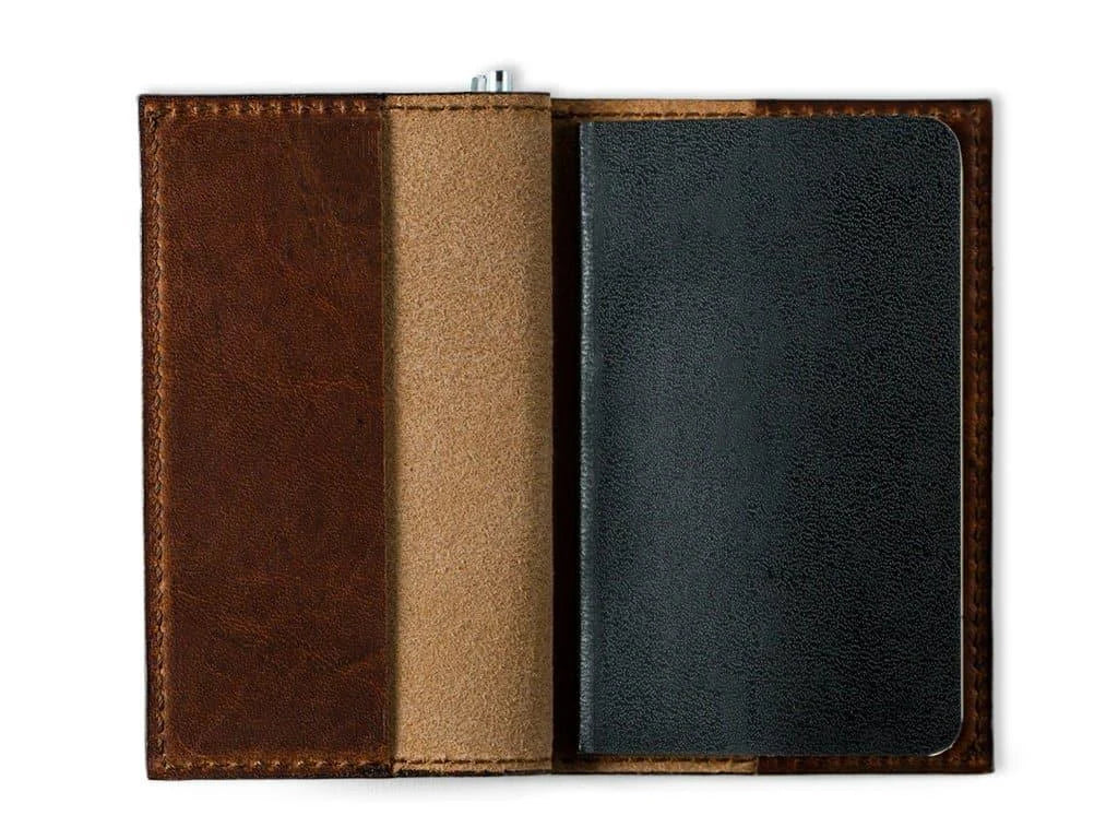 Leather Pocket Journal in Chestnut Brown with a Refillable Cowhide Cover and Included Ballpoint Pen