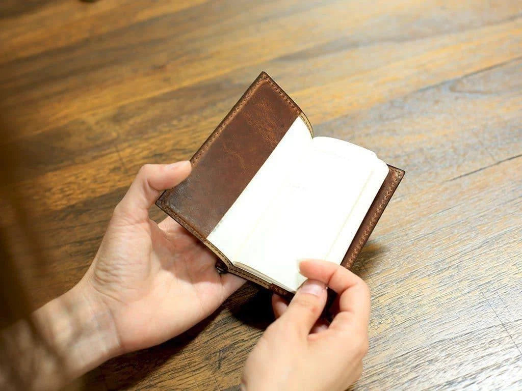 Leather Pocket Journal in Chestnut Brown with a Refillable Cowhide Cover and Included Ballpoint Pen