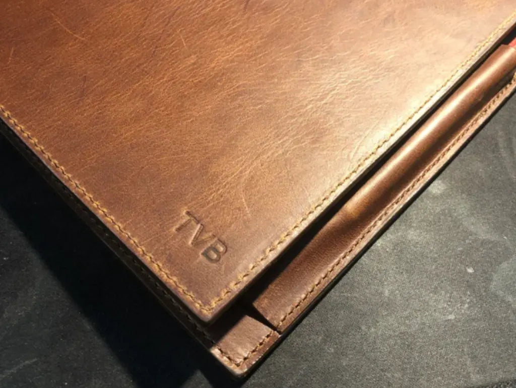 Leather Pocket Journal in Chestnut Brown with a Refillable Cowhide Cover and Included Ballpoint Pen