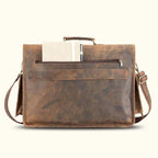 Leather Satchel Briefcase in Full-Grain Buffalo Leather with Two Interior Laptop Sleeves and a Trolley Strap