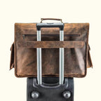 Leather Satchel Briefcase in Full-Grain Buffalo Leather with Two Interior Laptop Sleeves and a Trolley Strap