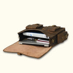 Leather Satchel Briefcase in Full-Grain Buffalo Leather with Two Interior Laptop Sleeves and a Trolley Strap