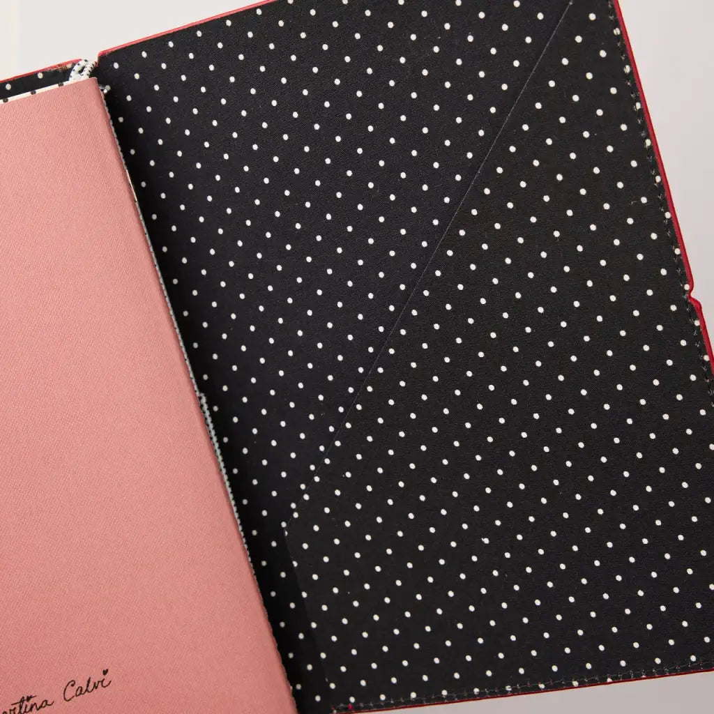 Leather Travel Journal with Refillable Cover, Two Pockets, Polka Dot Lining and Three Notebook Inserts