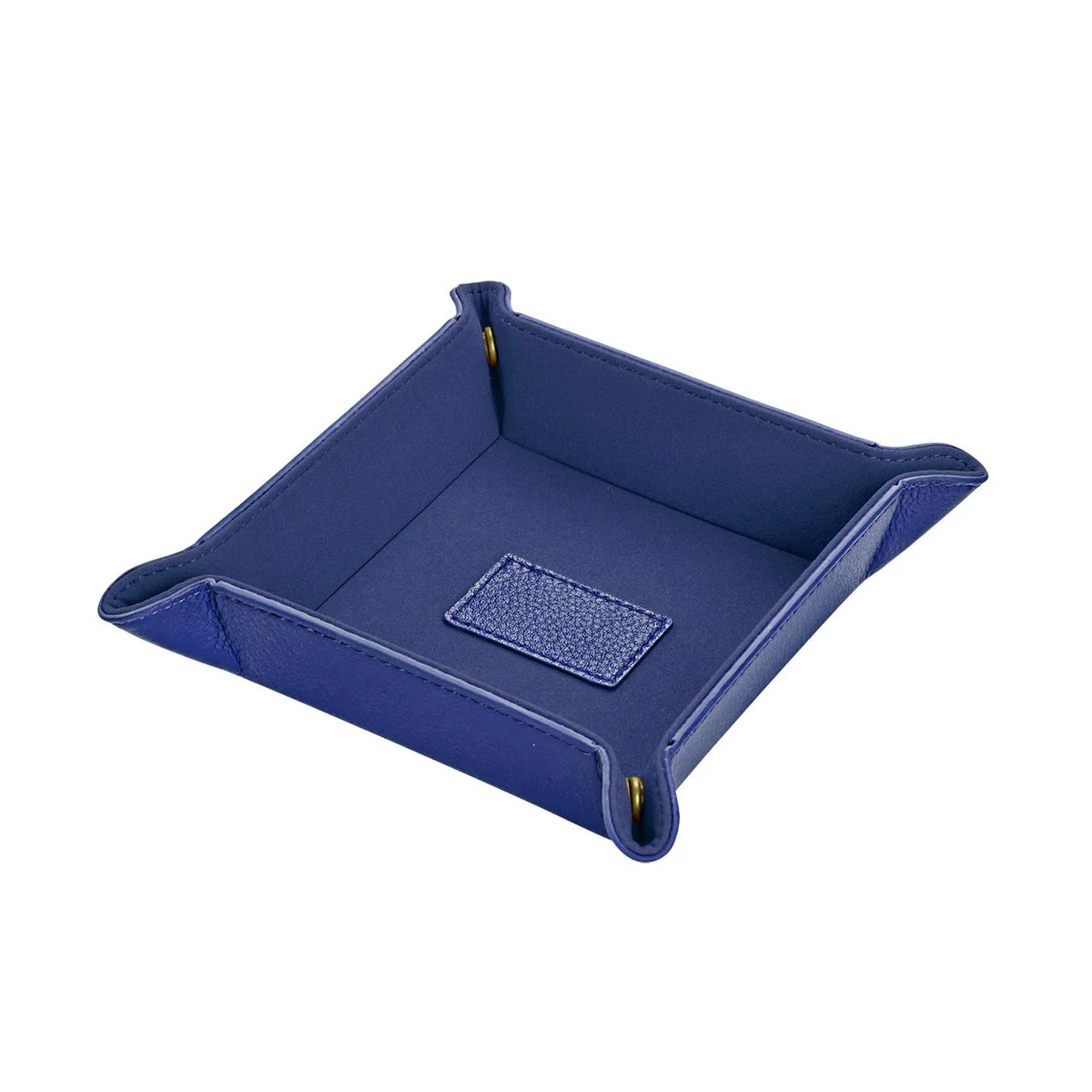Leather Valet Tray for Keys and Wallet, Four Snap Corners Fold Flat for Travel and Everyday Desk Storage — Classic Blue