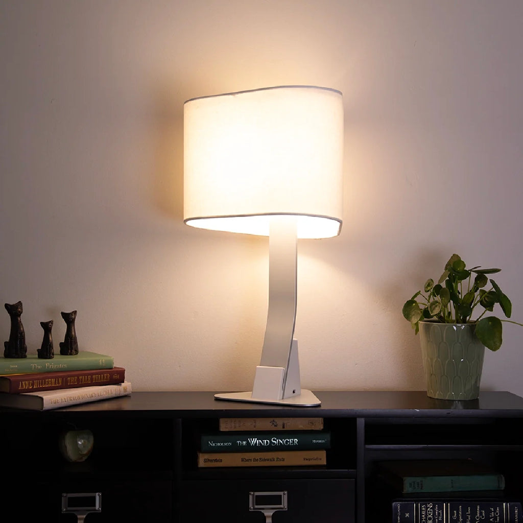 LED Desk Lamp with USB-A and USB-C Charging, Warm Linen-Shaded Light and Three Brightness Levels