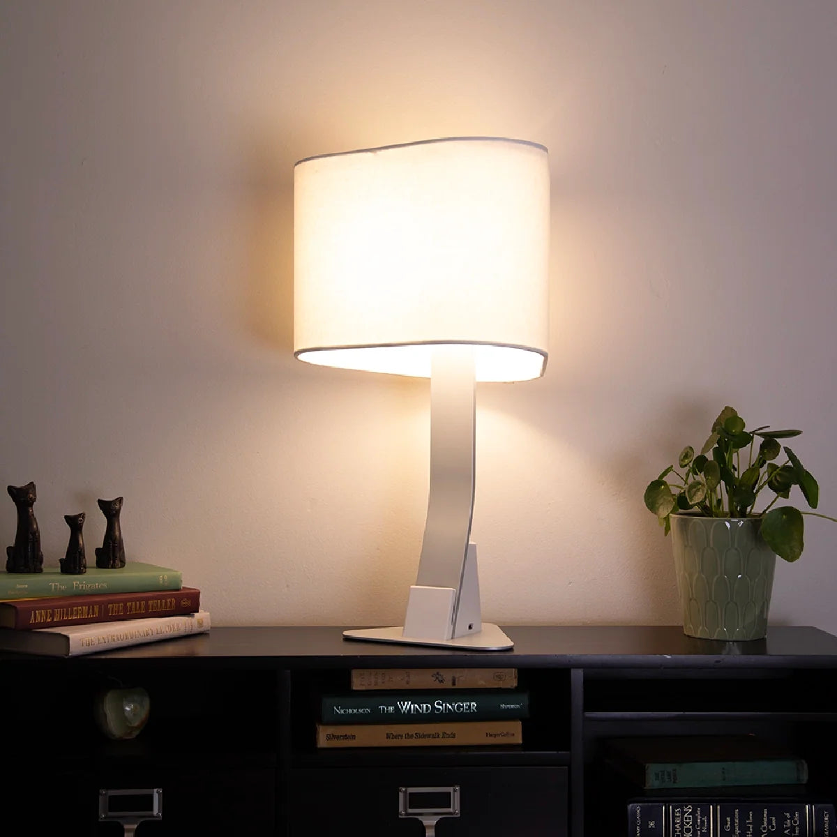 LED Desk Lamp with USB-A and USB-C Charging, Warm Linen-Shaded Light and Three Brightness Levels