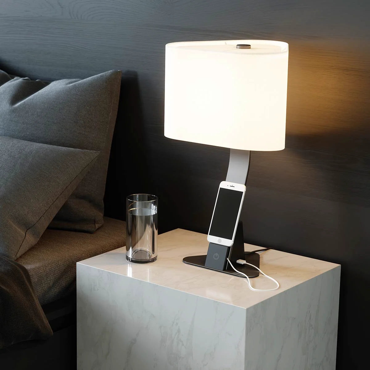 LED Desk Lamp with USB-A and USB-C Charging, Warm Linen-Shaded Light and Three Brightness Levels