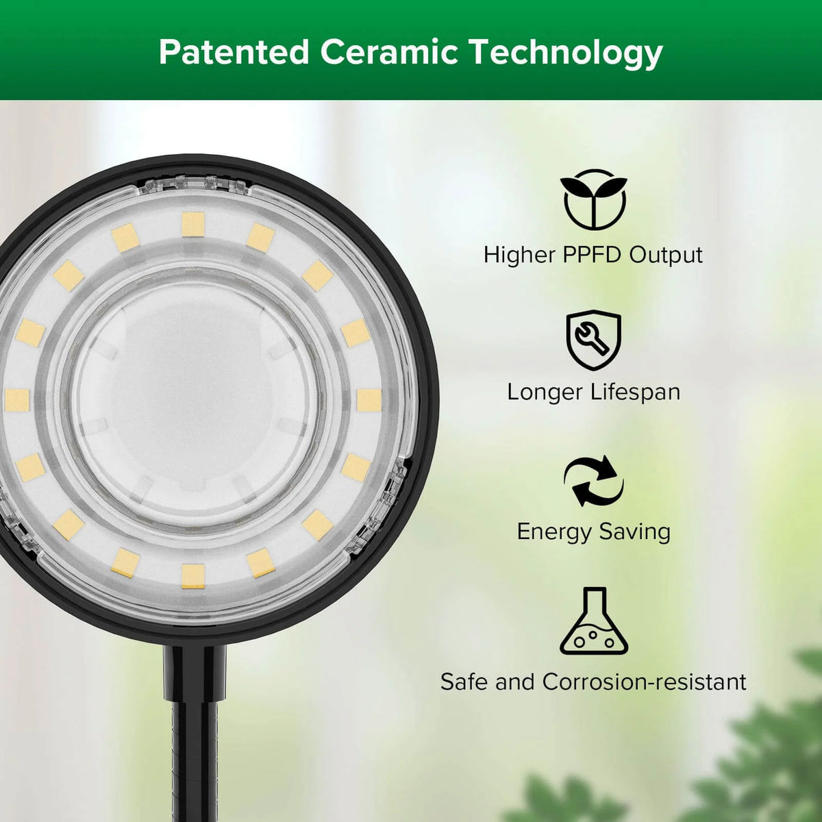 LED Grow Light with a 35–65 Inch Adjustable Tripod and Three Flexible Heads for Indoor Houseplants