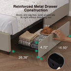 LED Storage Bed Frame with Upholstered Headboard, Built-In Charging and Full, Queen or King Size