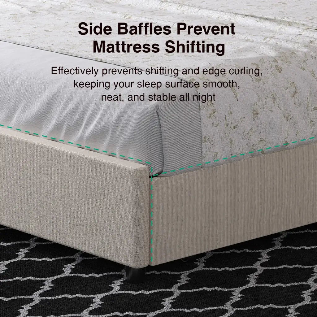 LED Storage Bed Frame with Upholstered Headboard, Built-In Charging and Full, Queen or King Size