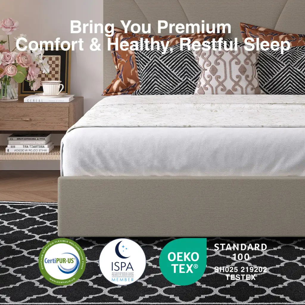 LED Storage Bed Frame with Upholstered Headboard, Built-In Charging and Full, Queen or King Size