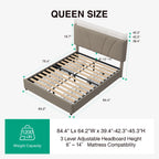 LED Storage Bed Frame with Upholstered Headboard, Built-In Charging and Full, Queen or King Size