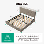 LED Storage Bed Frame with Upholstered Headboard, Built-In Charging and Full, Queen or King Size