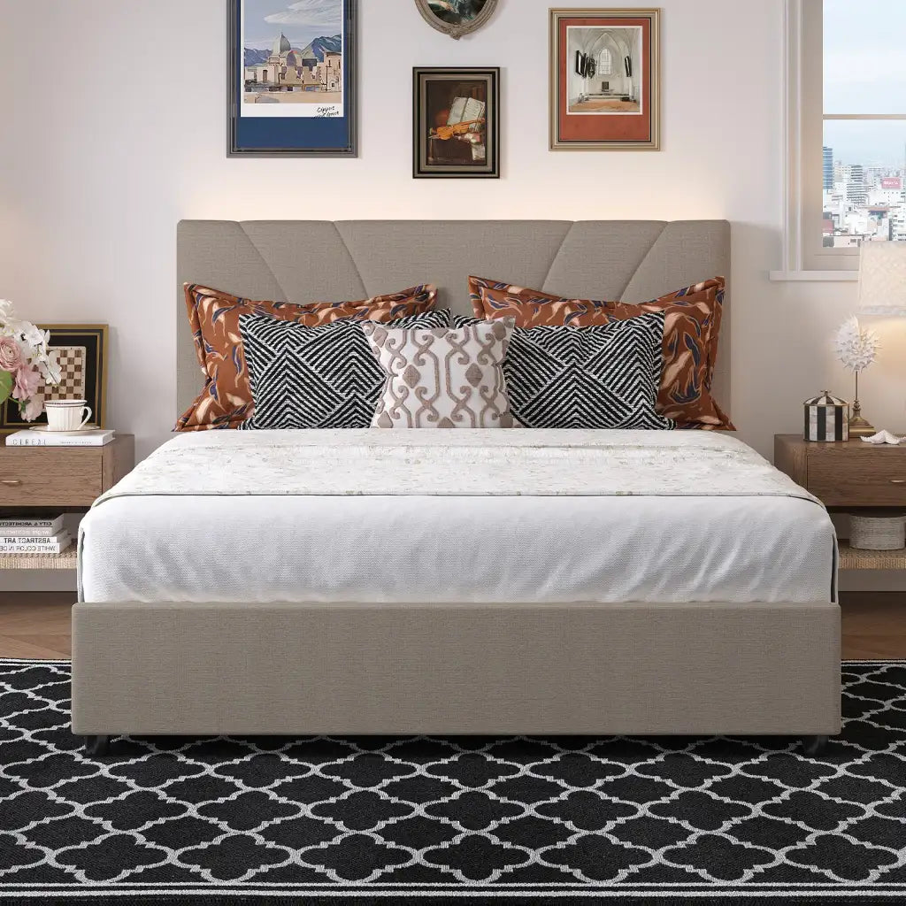 LED Storage Bed Frame with Upholstered Headboard, Built-In Charging and Full, Queen or King Size