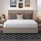 LED Storage Bed Frame with Upholstered Headboard, Built-In Charging and Full, Queen or King Size