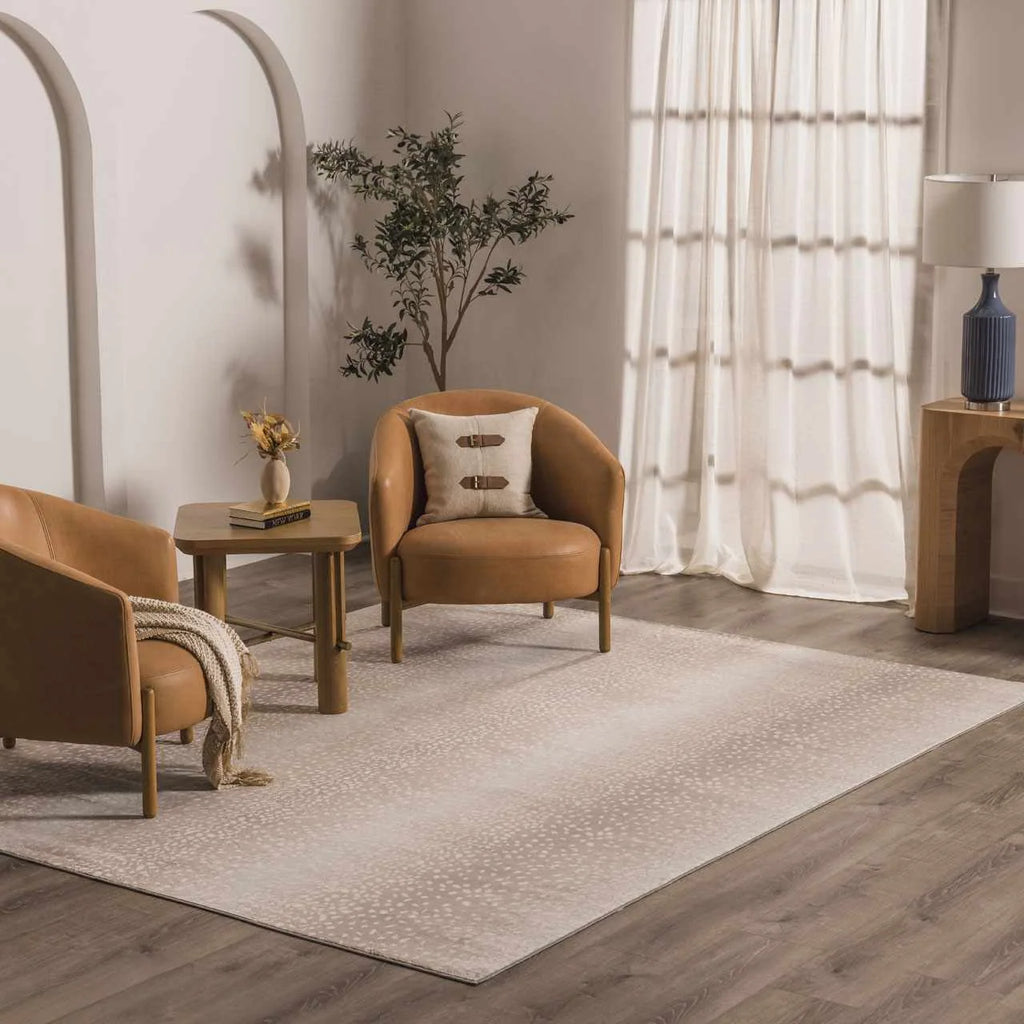 Leopard Print Rug in Tan and Gray, Machine Woven from 100%