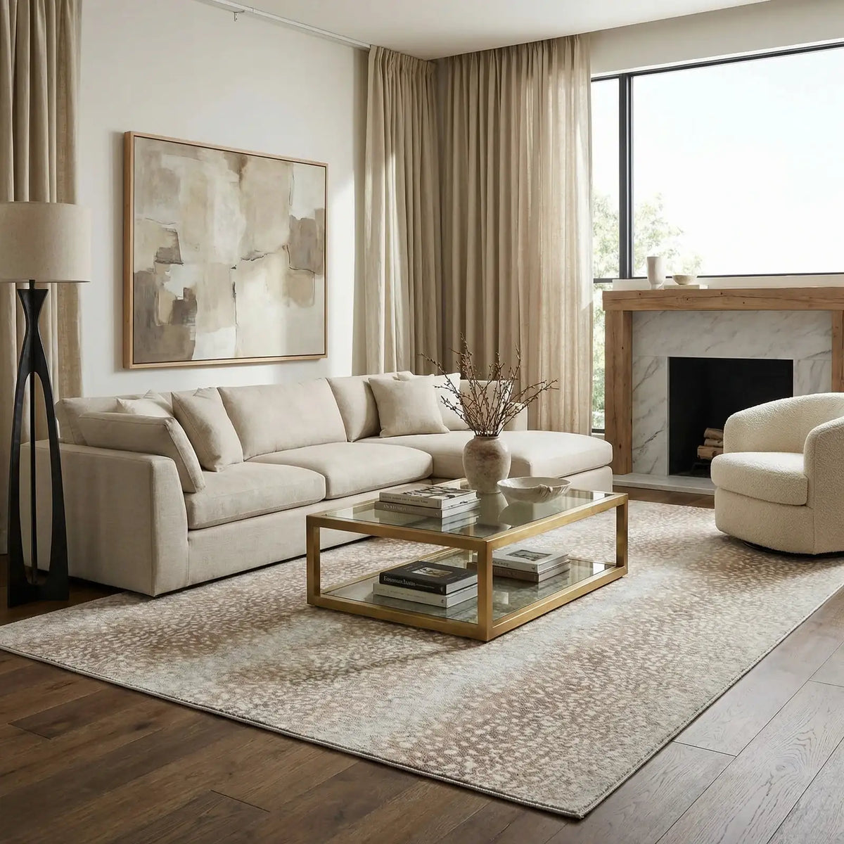 Leopard Print Rug in Tan and Gray, Machine Woven from 100%