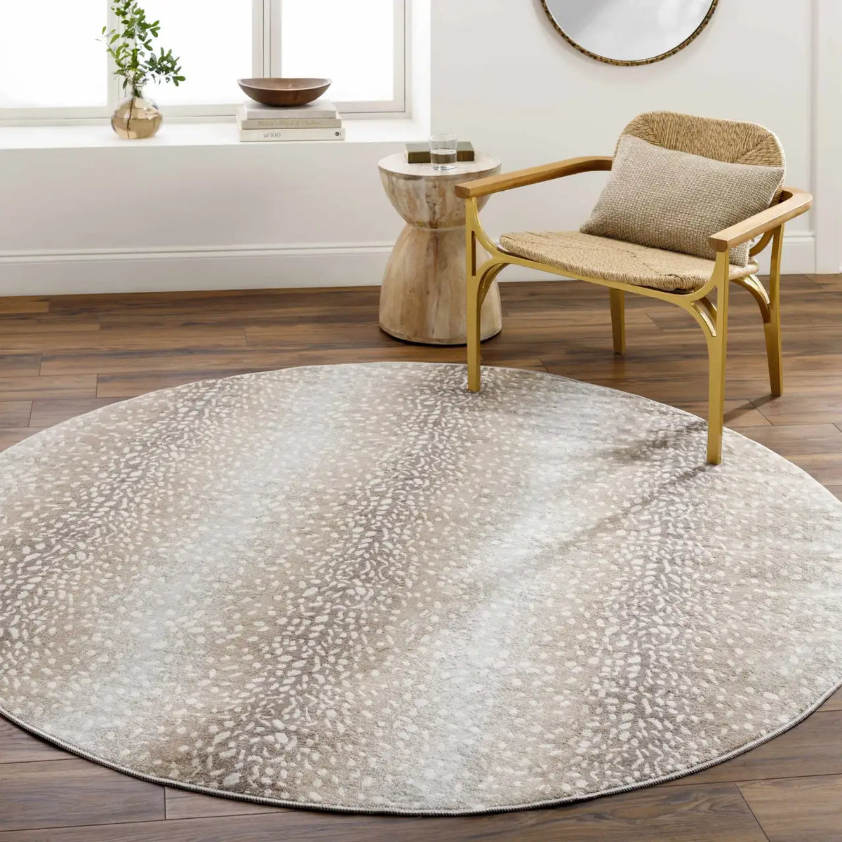 Leopard Print Rug in Tan and Gray, Machine Woven from 100%