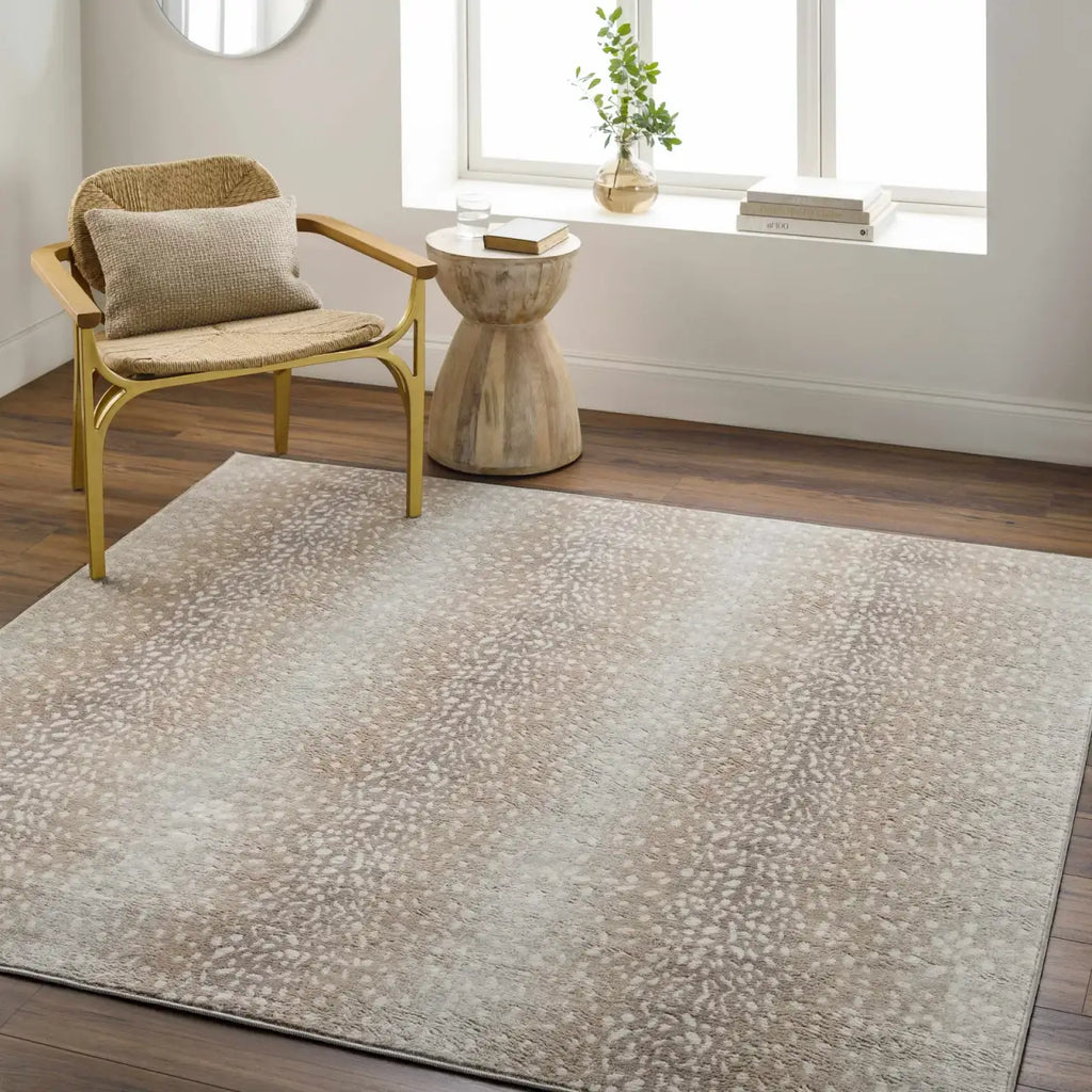Leopard Print Rug in Tan and Gray, Machine Woven from 100%
