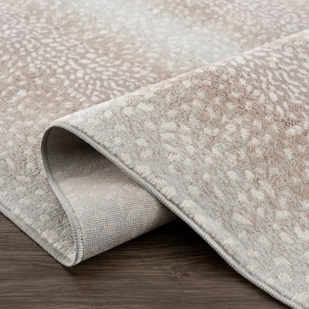 Leopard Print Rug in Tan and Gray, Machine Woven from 100%