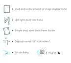 Lightbox Picture Frame for 16 x 24 Inch Artwork with Built-In LED Lighting and a Black Snap-Open Border