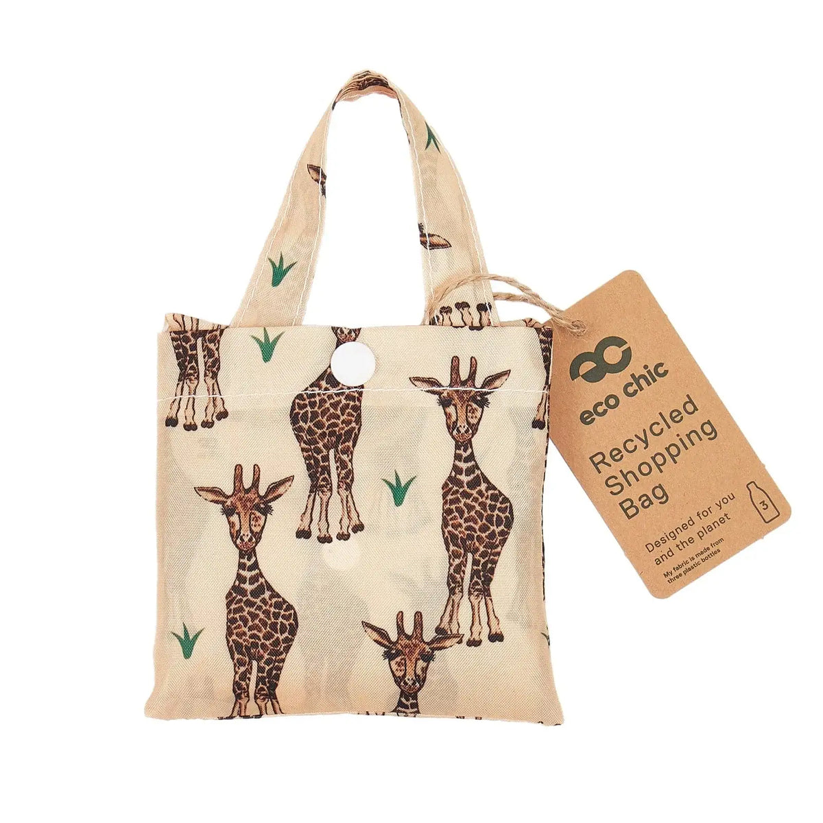 Lightweight Reusable Shopping Bag in Beige Giraffe Print That