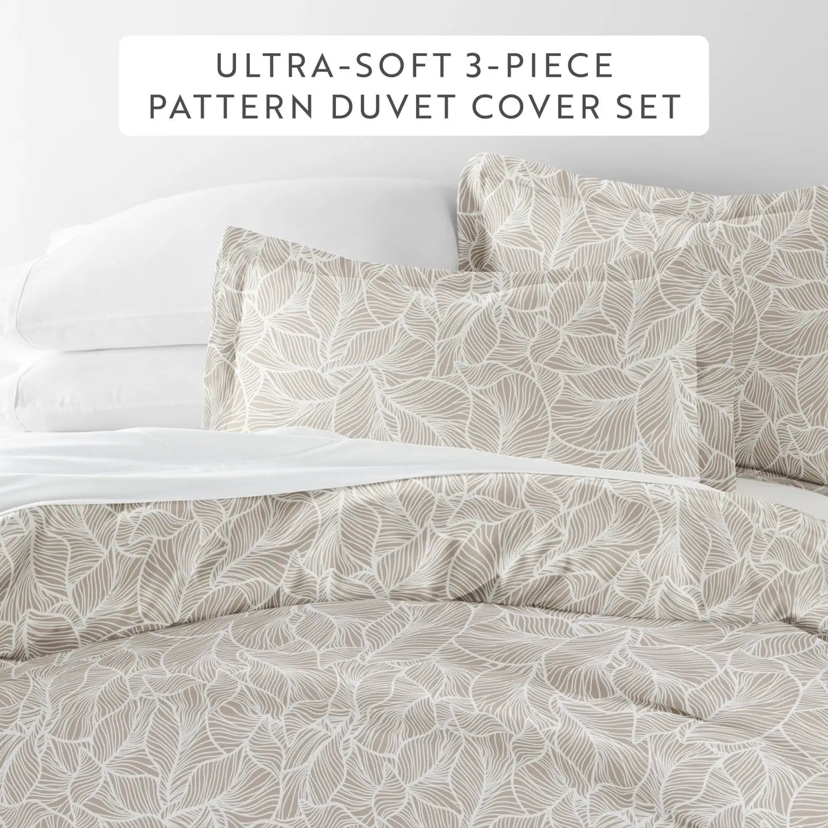 Linear Leaves Duvet Cover Set in Taupe