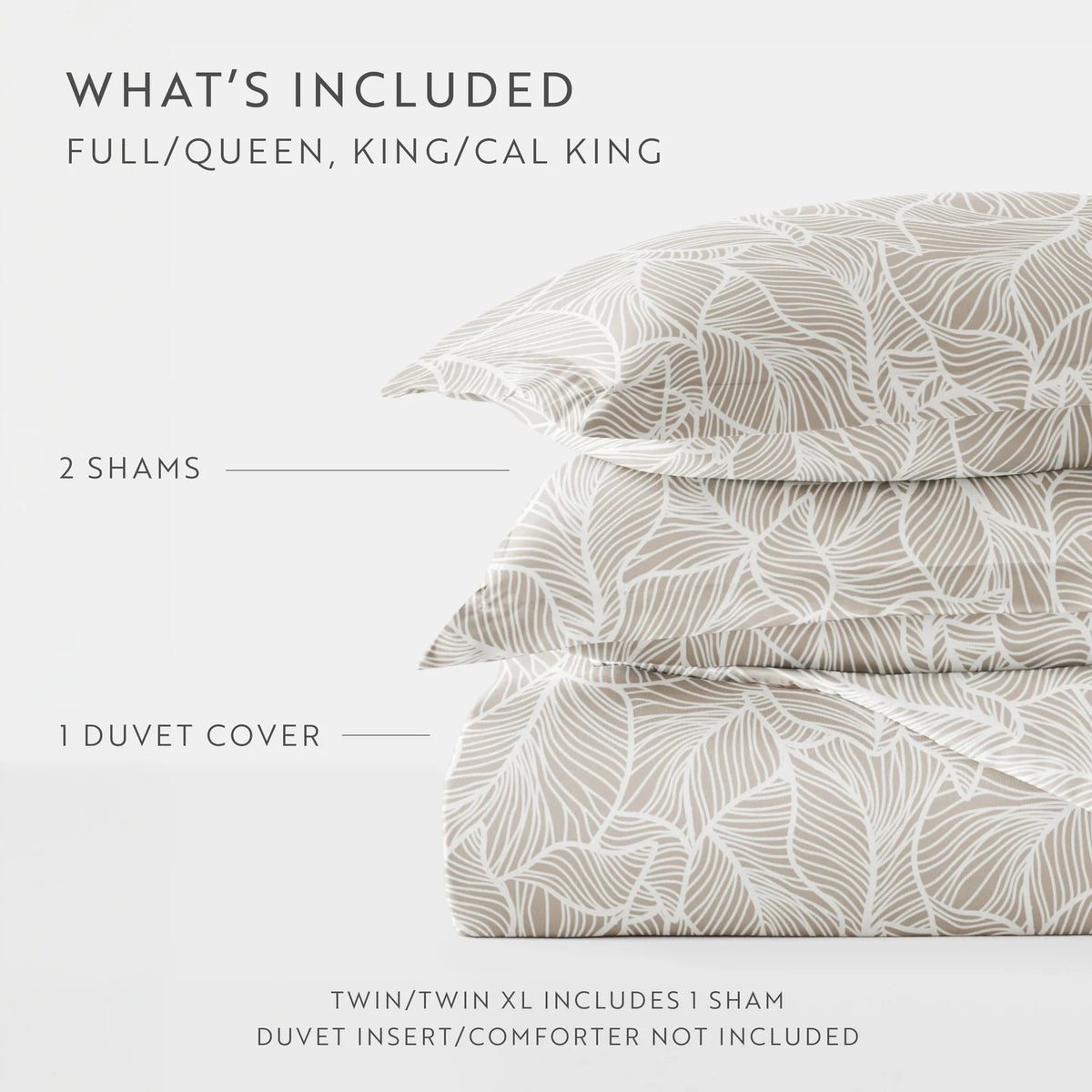 Linear Leaves Duvet Cover Set in Taupe