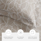 Linear Leaves Duvet Cover Set in Taupe