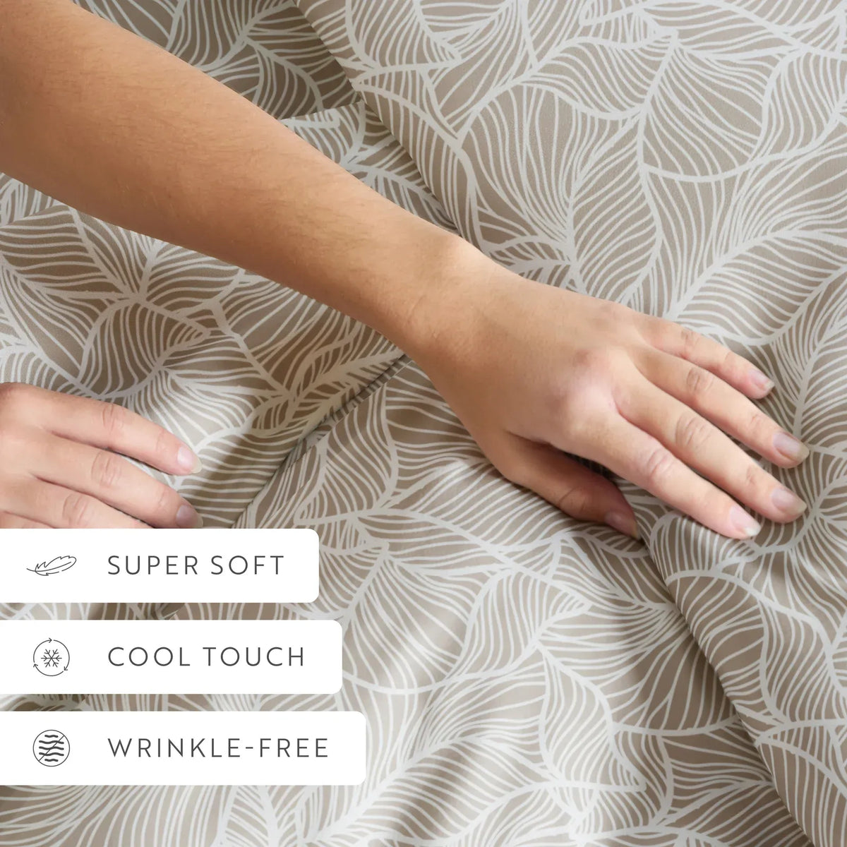 Linear Leaves Duvet Cover Set in Taupe