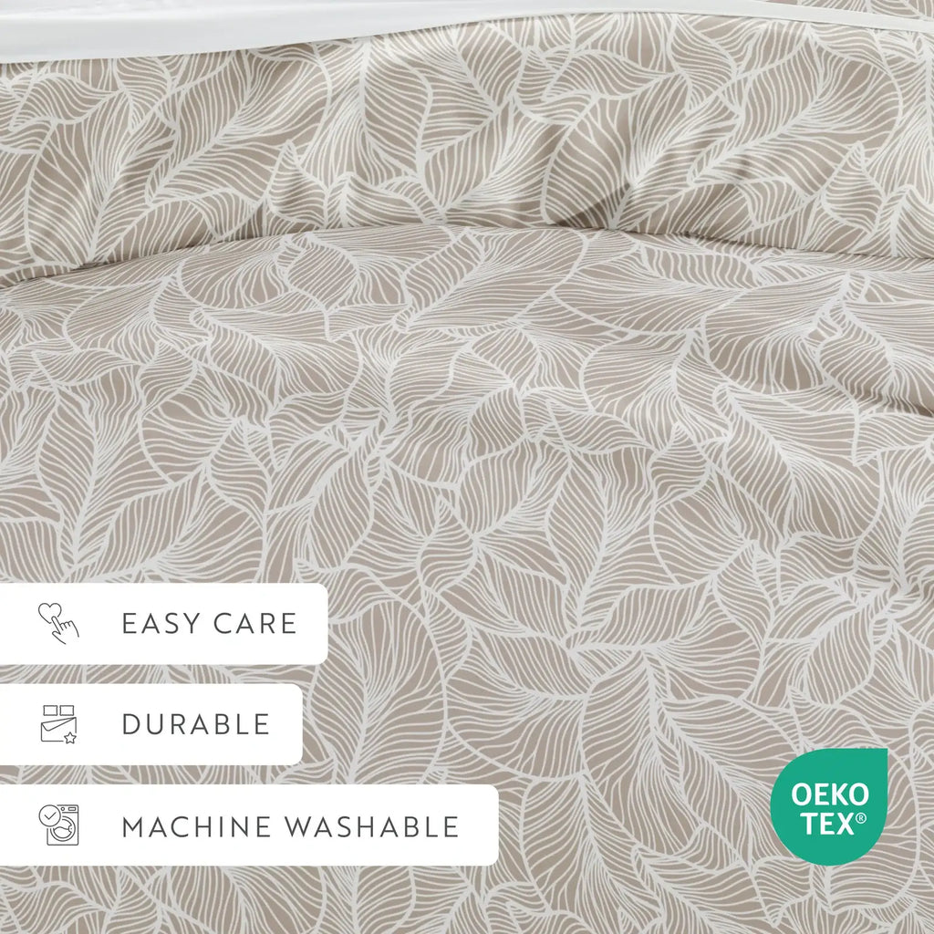 Linear Leaves Duvet Cover Set in Taupe