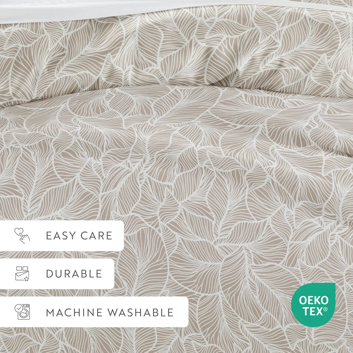 Linear Leaves Duvet Cover Set in Taupe