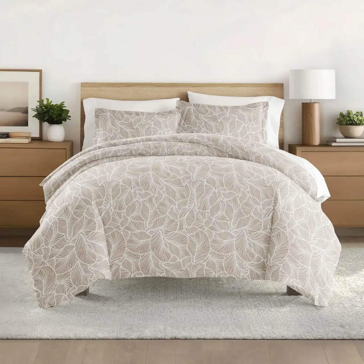 Linear Leaves Duvet Cover Set in Taupe