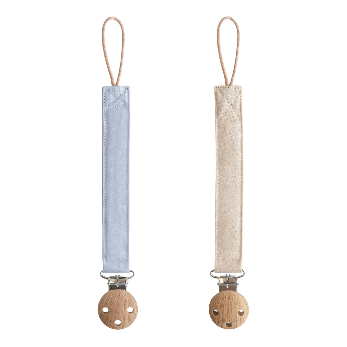 Linen Pacifier Clips in a 2-Pack for Everyday Outings, Featuring Soft Fabric and a Loop Attachmen — Powder Blue/Shifting Sand