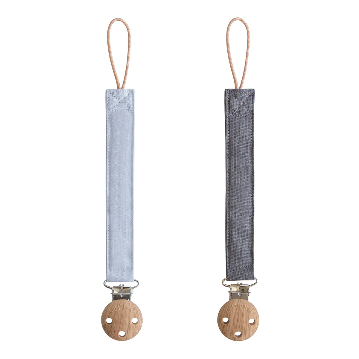 Linen Pacifier Clips in a 2-Pack for Everyday Outings, Featuring Soft Fabric and a Loop Attachment — Powder Blue/Deep Sea