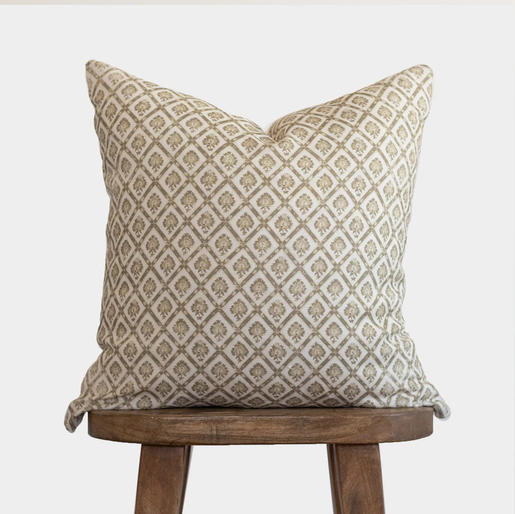 Linen Pillow Cover with Earthy Geometric Pattern, Single-Sided Design, 18, 20, 22 or 26 Inch Sizes