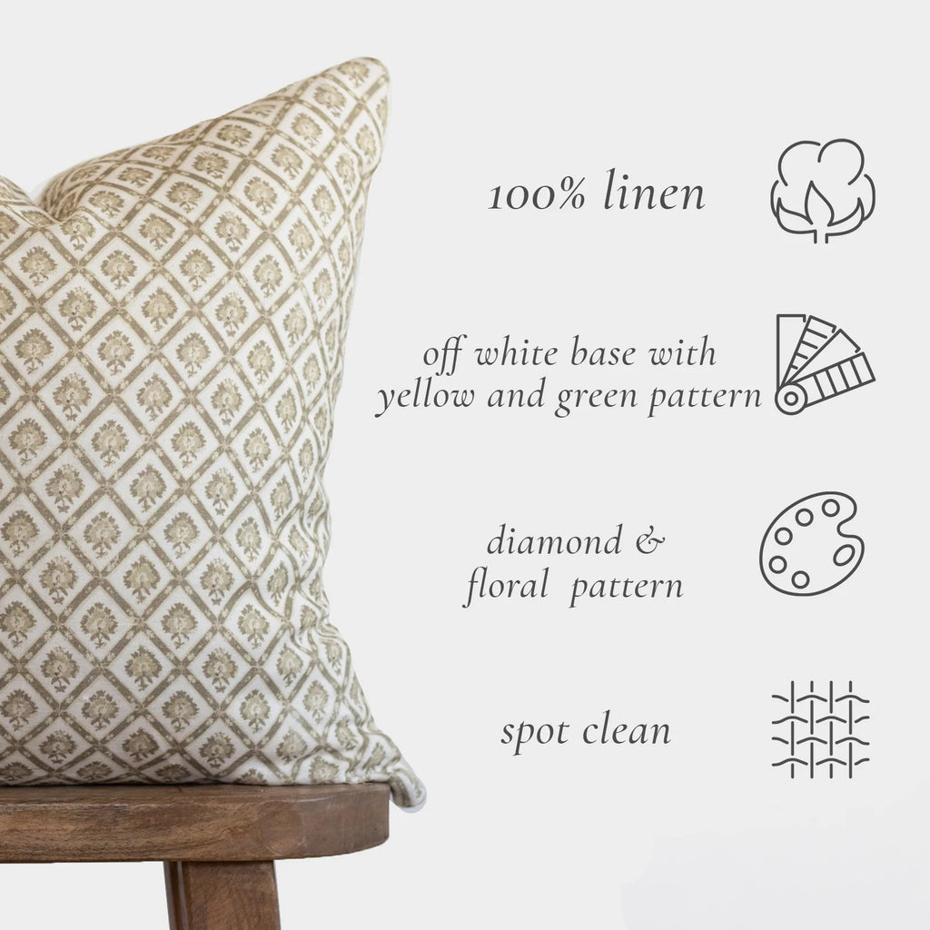 Linen Pillow Cover with Earthy Geometric Pattern, Single-Sided Design, 18, 20, 22 or 26 Inch Sizes