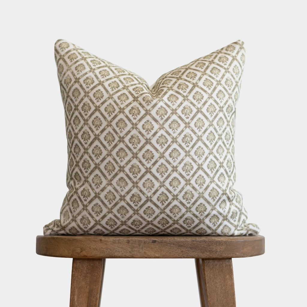 Linen Pillow Cover with Earthy Geometric Pattern, Single-Sided Design, 18, 20, 22 or 26 Inch Sizes