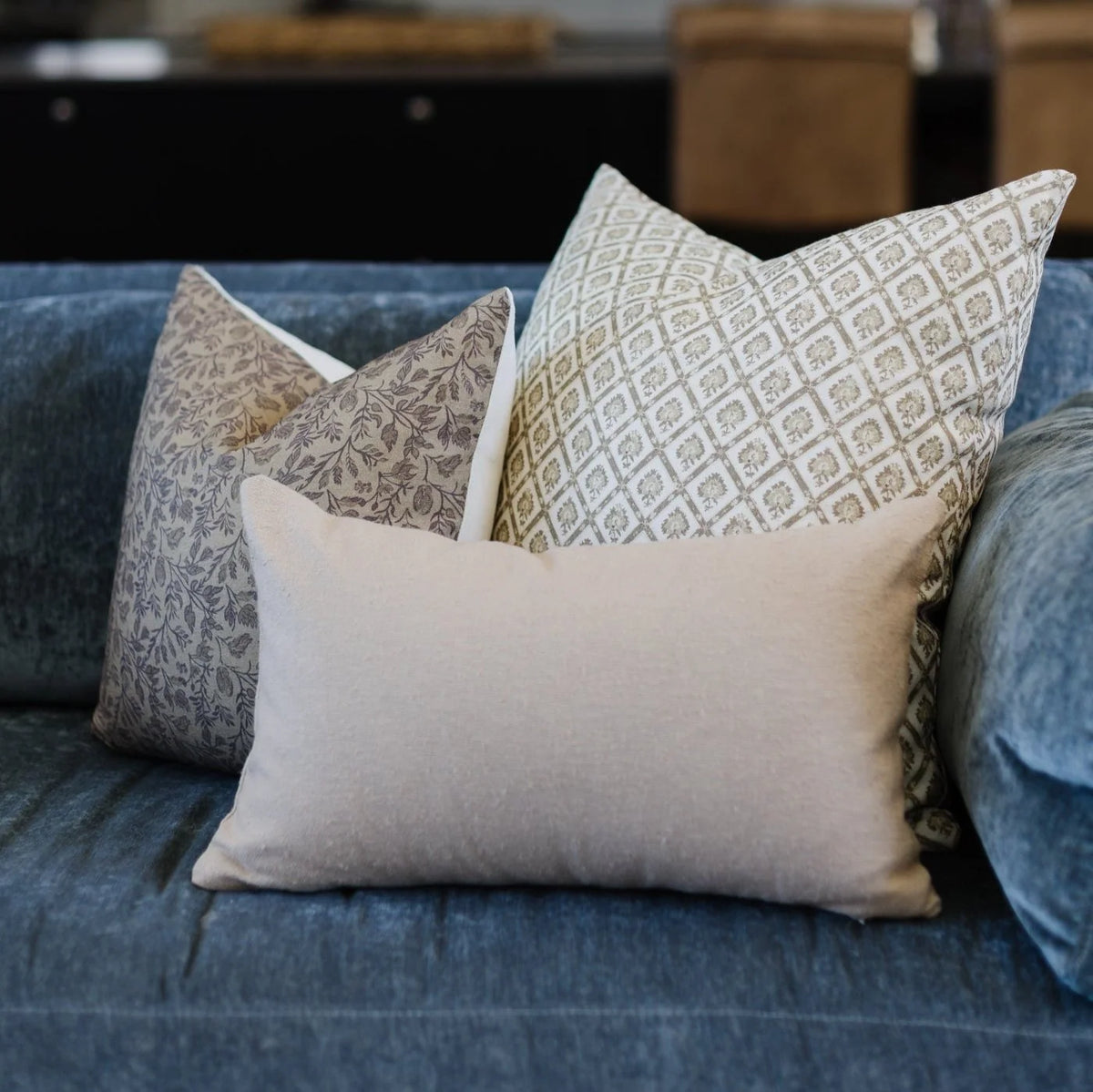 Linen Pillow Cover with Earthy Geometric Pattern, Single-Sided Design, 18, 20, 22 or 26 Inch Sizes