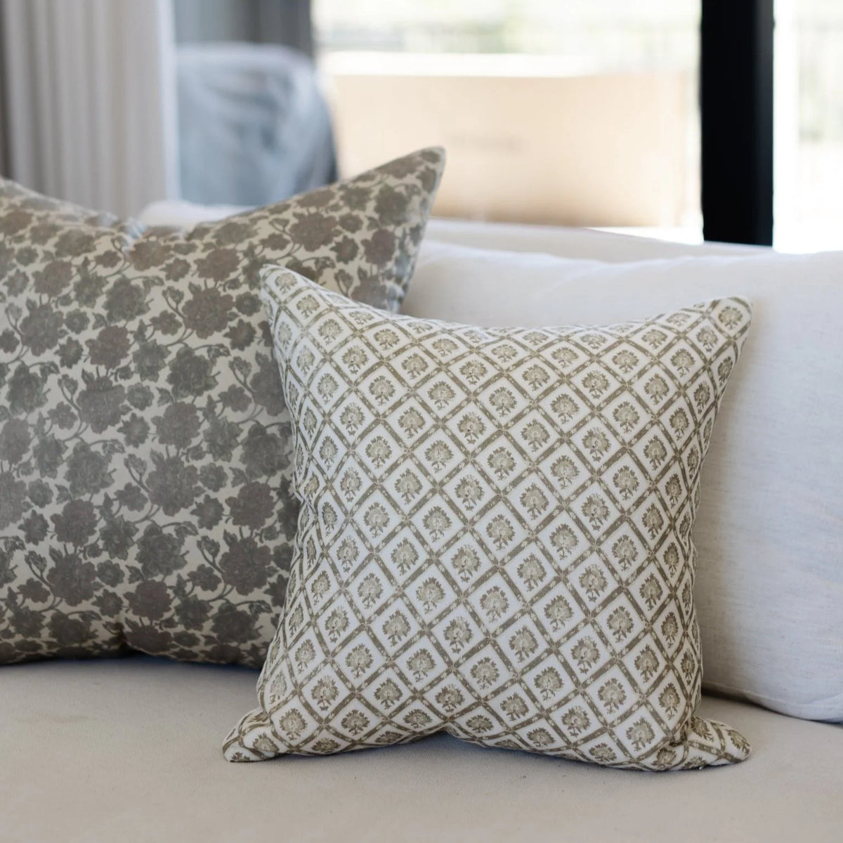 Linen Pillow Cover with Earthy Geometric Pattern, Single-Sided Design, 18, 20, 22 or 26 Inch Sizes
