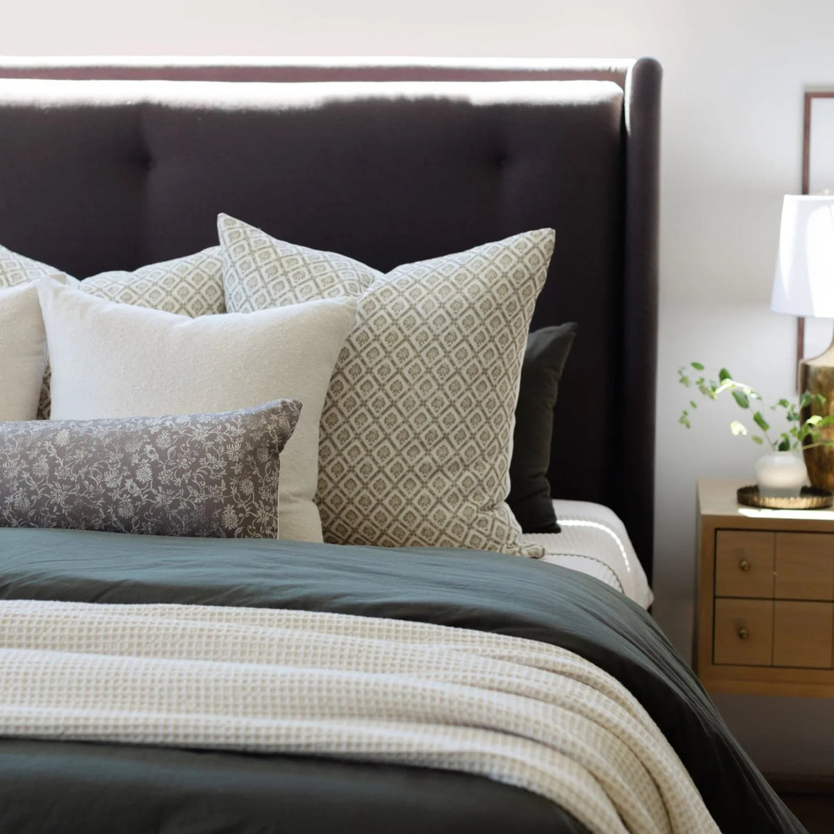 Linen Pillow Cover with Earthy Geometric Pattern, Single-Sided Design, 18, 20, 22 or 26 Inch Sizes