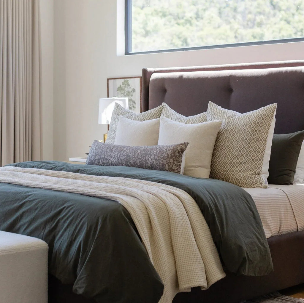 Linen Pillow Cover with Earthy Geometric Pattern, Single-Sided Design, 18, 20, 22 or 26 Inch Sizes