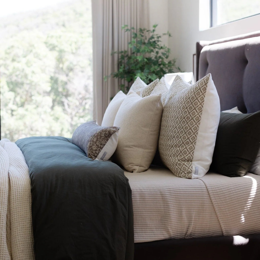 Linen Pillow Cover with Earthy Geometric Pattern, Single-Sided Design, 18, 20, 22 or 26 Inch Sizes