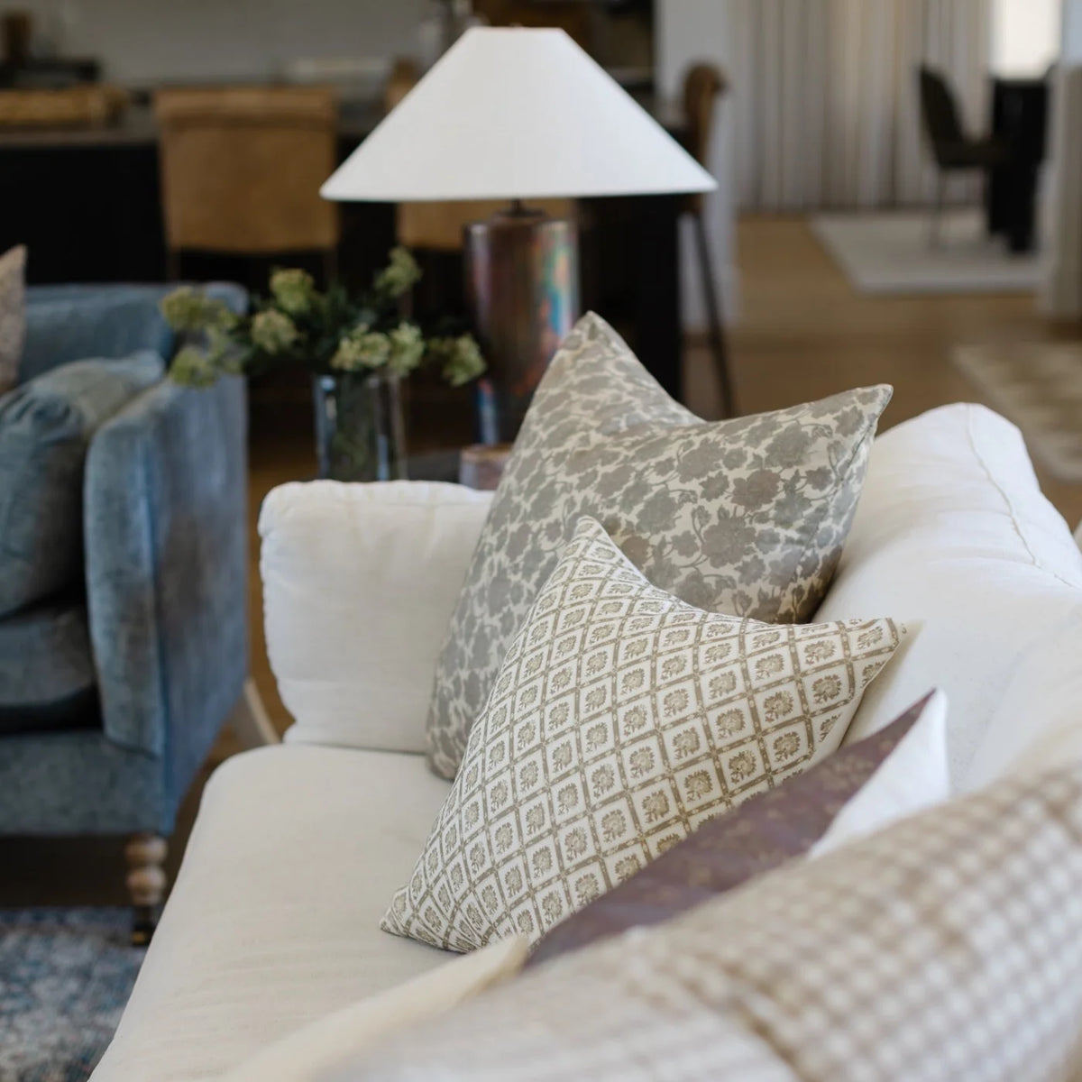 Linen Pillow Cover with Earthy Geometric Pattern, Single-Sided Design, 18, 20, 22 or 26 Inch Sizes