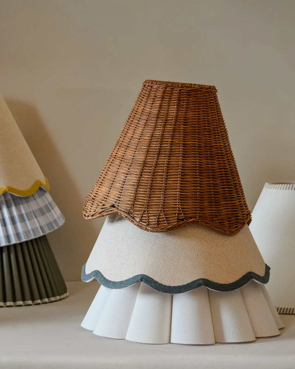 Linen Scallop Lamp Shade for Table Lamps, Ivory Design in Two Diameter for Refreshing Compatible Bases