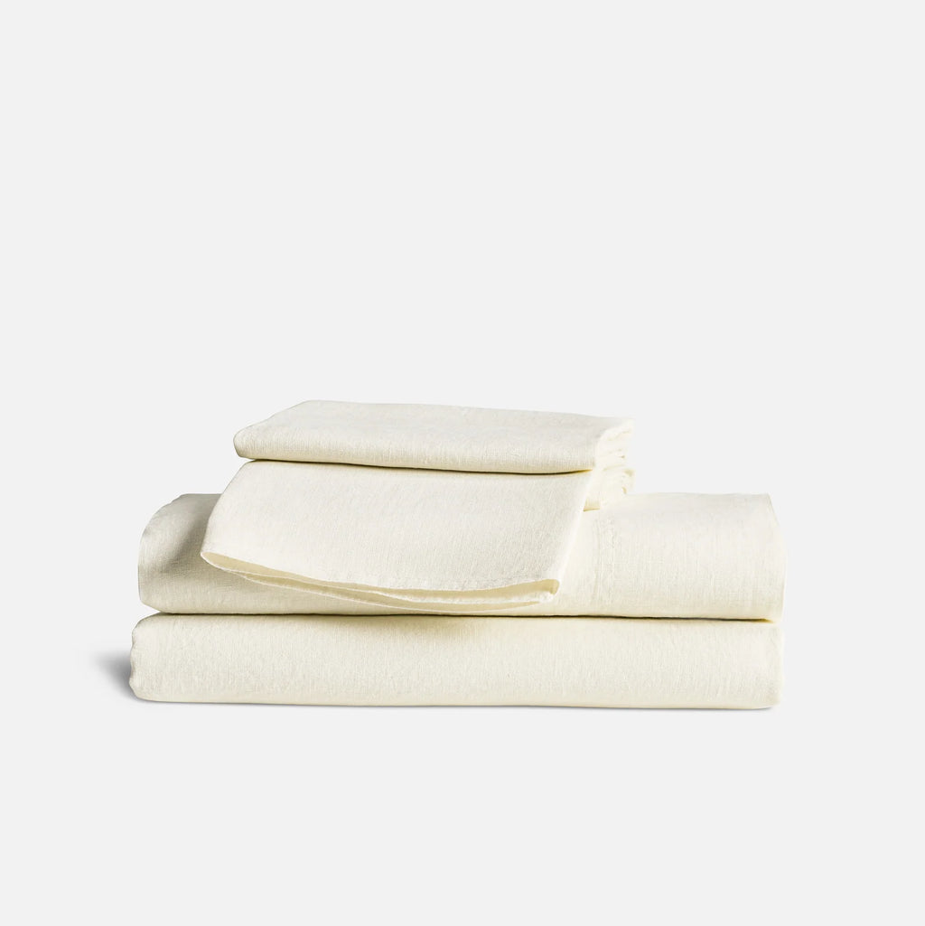 Linen Sheet Set in Dried Grass with 100% European Flax, Garment-Washed Softness, and Full to Cali King Sizes