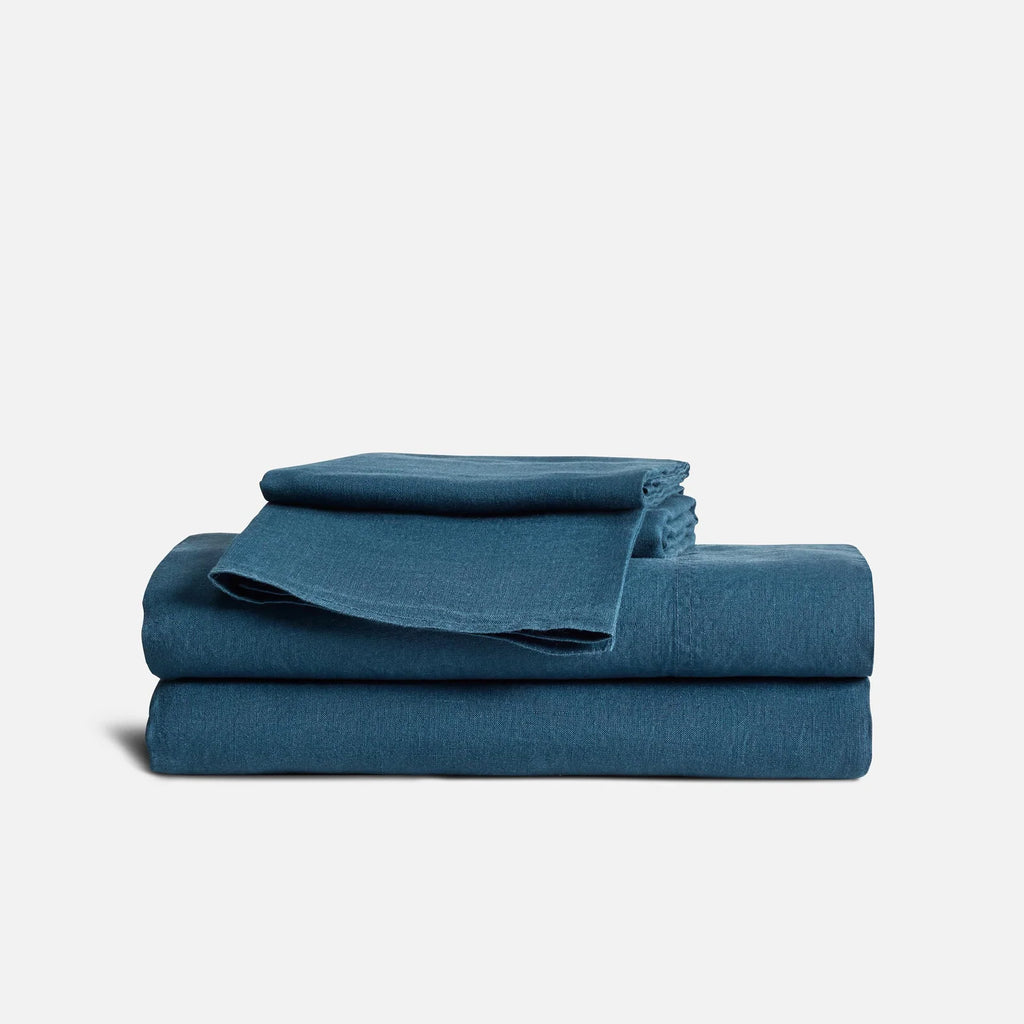Linen Sheet Set in Dried Grass with 100% European Flax, Garment-Washed Softness, and Full to Cali King Sizes