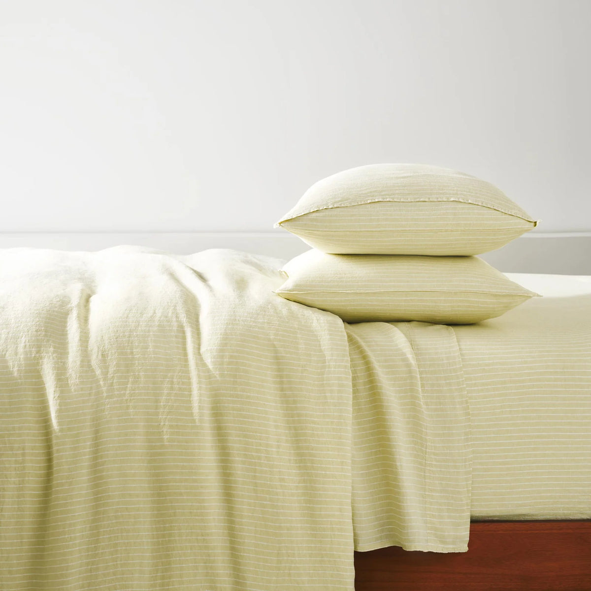 Linen Sheet Set in Dried Grass with 100% European Flax, Garment-Washed Softness, and Full to Cali King Sizes