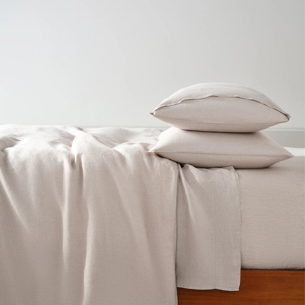 Linen Sheet Set in Dried Grass with 100% European Flax, Garment-Washed Softness, and Full to Cali King Sizes