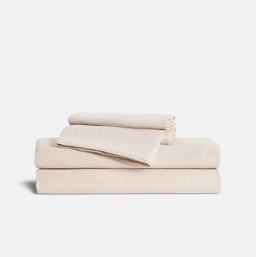 Linen Sheet Set in Dried Grass with 100% European Flax, Garment-Washed Softness, and Full to Cali King Sizes